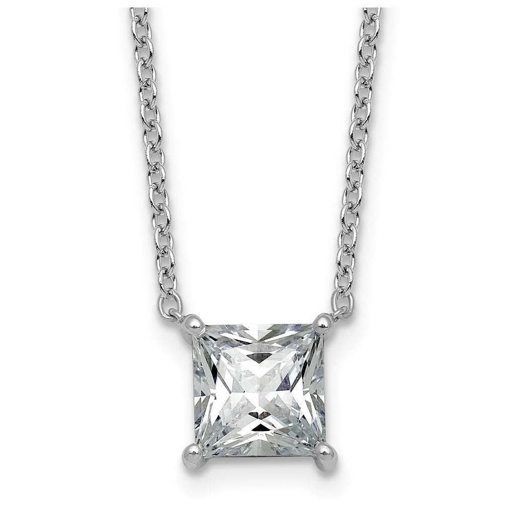 14K Yellow Or White Gold Lab Grown Diamond VS+ F+ Princess Complete 18 inch Four Prong Pendant Necklace