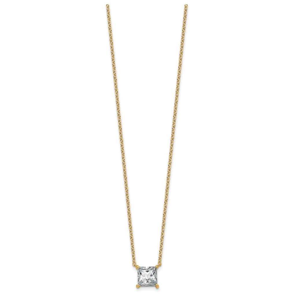14K Yellow Or White Gold Certified Lab Grown Diamond VS+ F+ Princess Complete Four Prong 18 inch Pendant Necklace