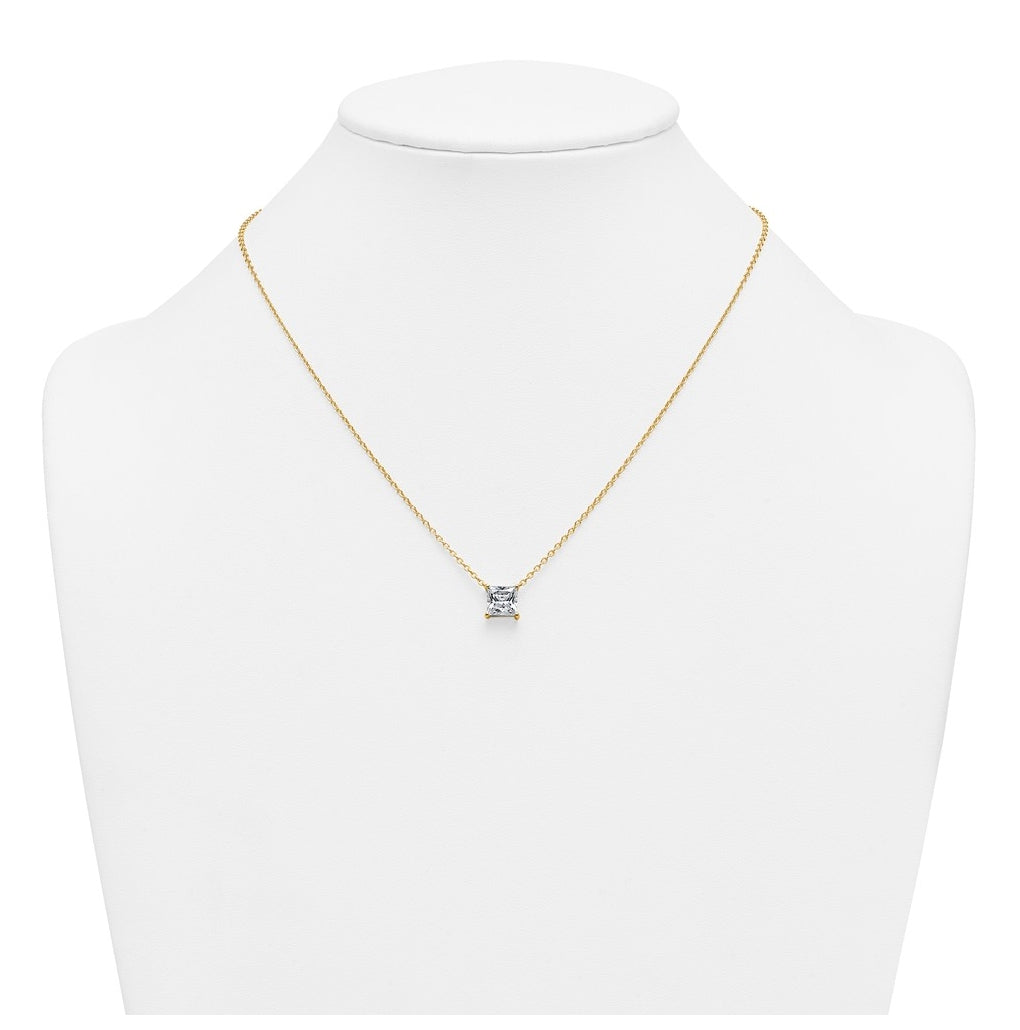 14K Yellow Or White Gold Certified Lab Grown Diamond VS+ F+ Princess Complete Four Prong 18 inch Pendant Necklace