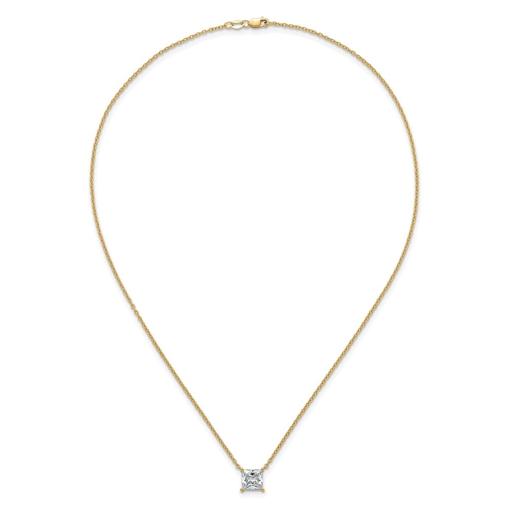 14K Yellow Or White Gold Lab Grown Diamond VS+ F+ Princess Complete 18 inch Four Prong Pendant Necklace