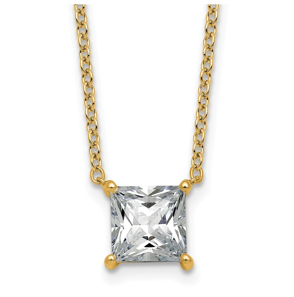 14K Yellow Or White Gold Certified Lab Grown Diamond VS+ F+ Princess Complete Four Prong 18 inch Pendant Necklace