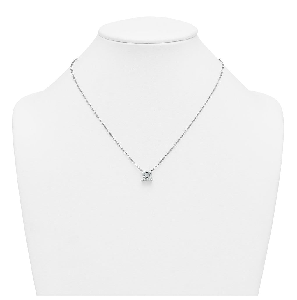 14K Yellow Or White Gold Certified Lab Grown Diamond VS+ F+ Princess Complete Four Prong 18 inch Pendant Necklace