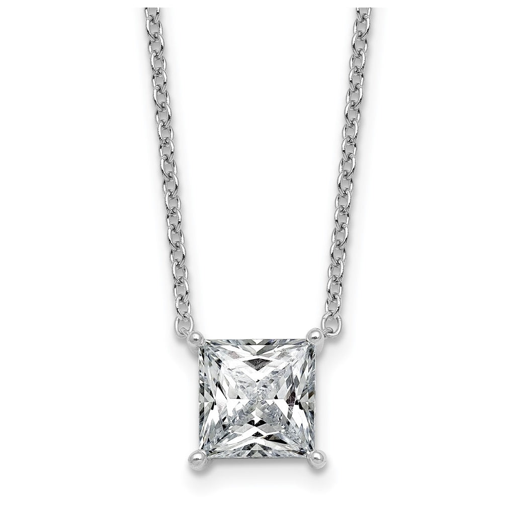 14K Yellow Or White Gold Certified Lab Grown Diamond VS+ F+ Princess Complete Four Prong 18 inch Pendant Necklace