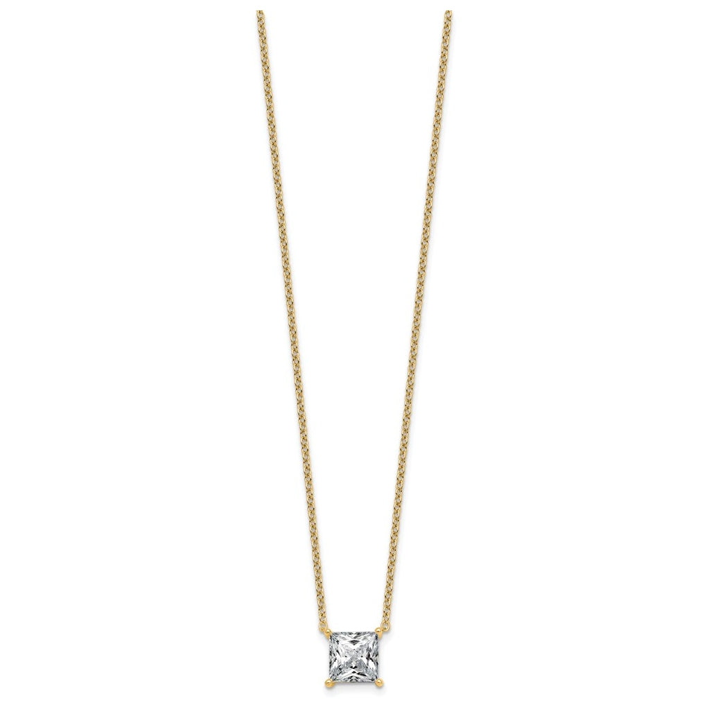 14K Yellow Or White Gold Lab Grown Diamond VS+ F+ Princess Complete 18 inch Four Prong Pendant Necklace
