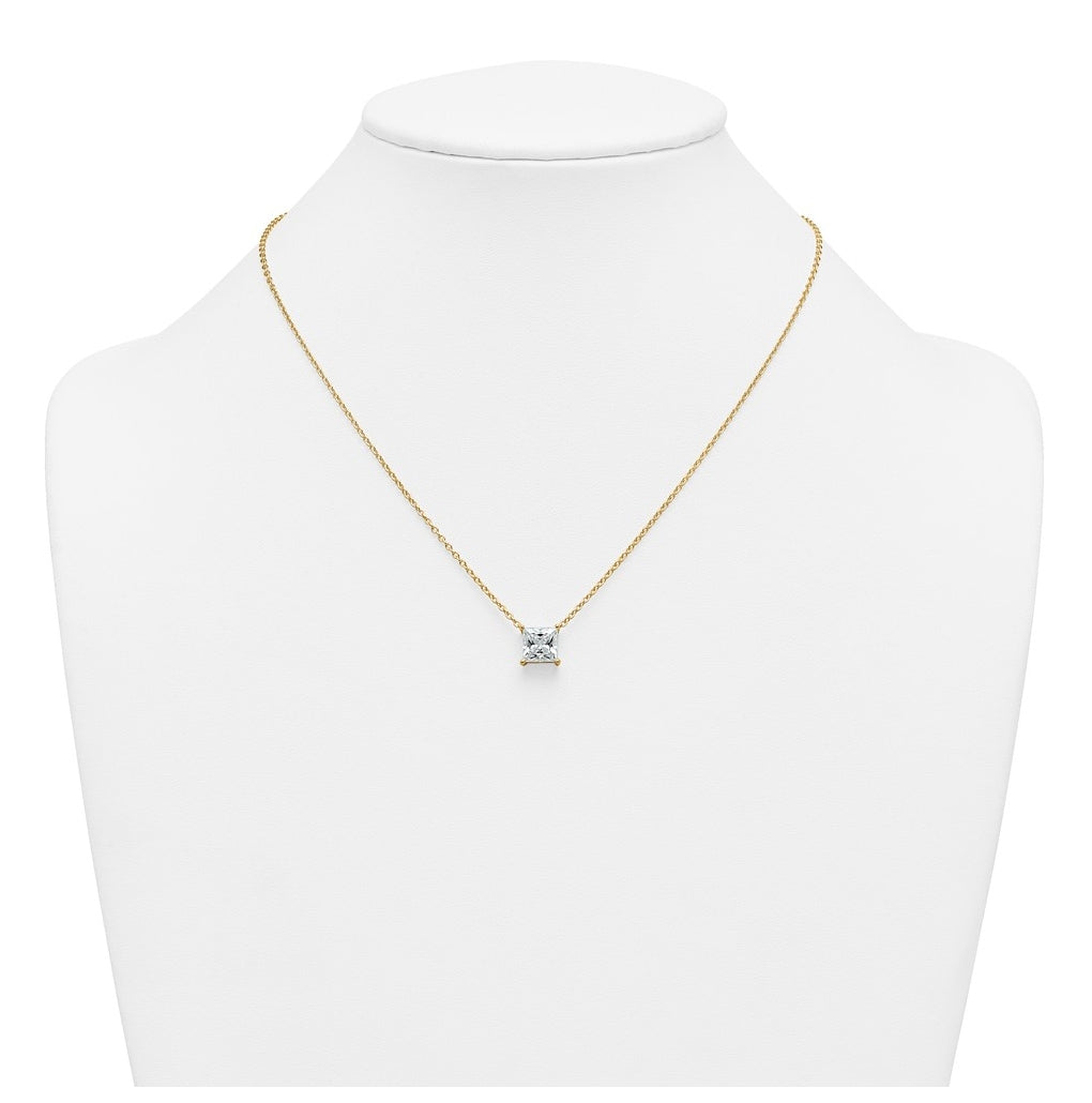 14K Yellow Or White Gold Certified Lab Grown Diamond VS+ F+ Princess Complete Four Prong 18 inch Pendant Necklace