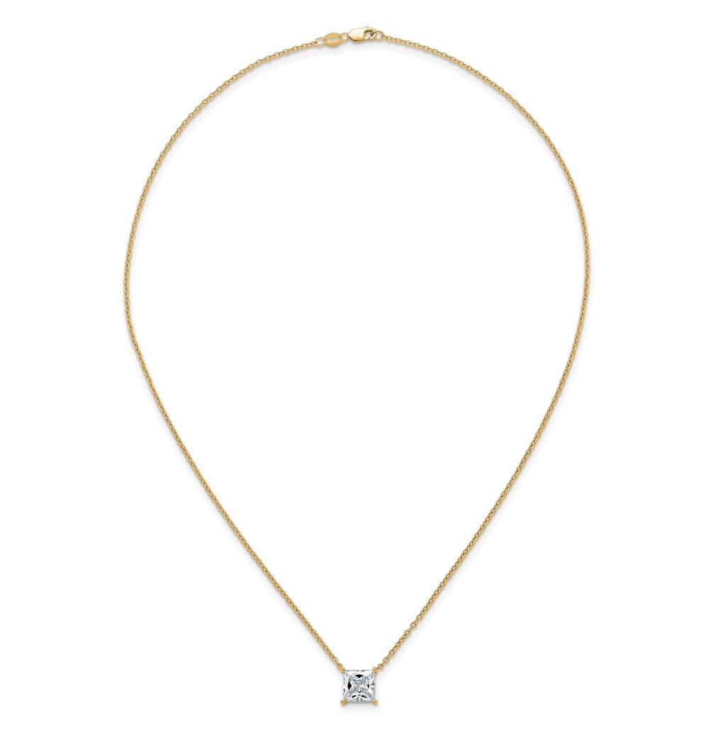 14K Yellow Or White Gold Certified Lab Grown Diamond VS+ F+ Princess Complete Four Prong 18 inch Pendant Necklace
