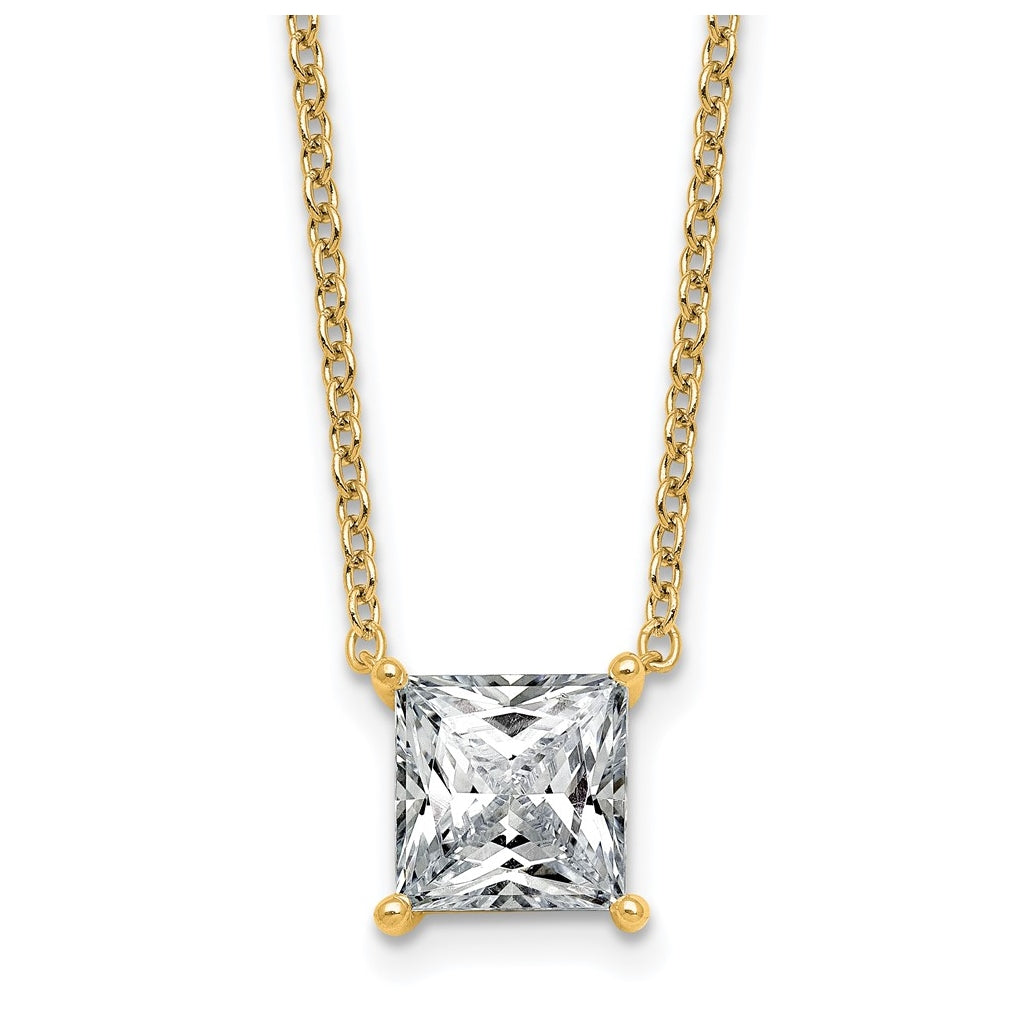 14K Yellow Or White Gold Certified Lab Grown Diamond VS+ F+ Princess Complete Four Prong 18 inch Pendant Necklace