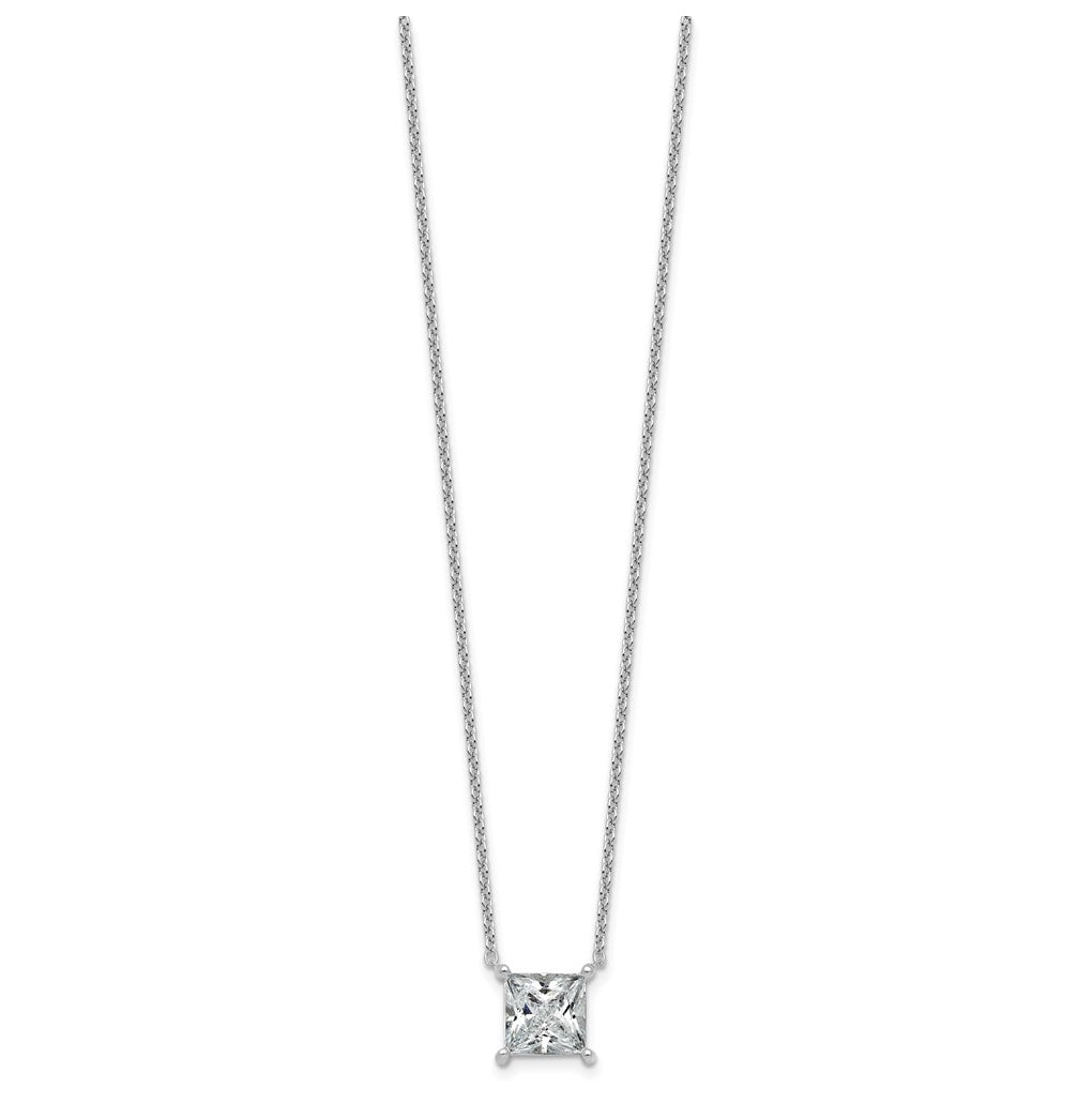14K Yellow Or White Gold Certified Lab Grown Diamond VS+ F+ Princess Complete Four Prong 18 inch Pendant Necklace