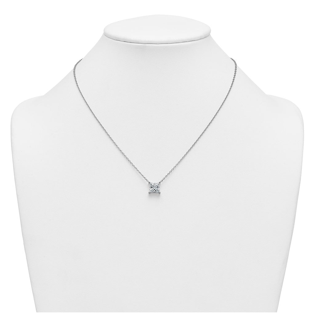 14K Yellow Or White Gold Certified Lab Grown Diamond VS+ F+ Princess Complete Four Prong 18 inch Pendant Necklace