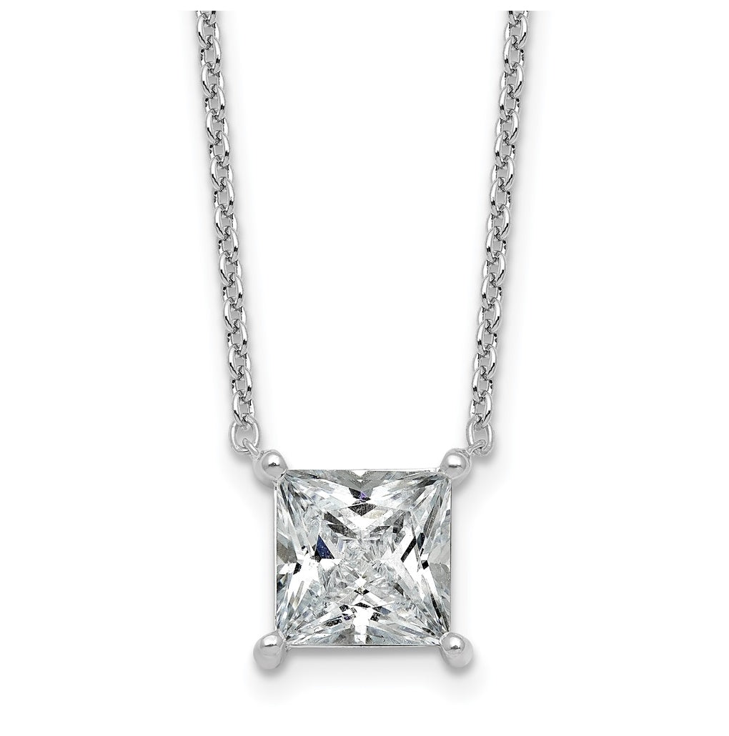 14K Yellow Or White Gold Lab Grown Diamond VS+ F+ Princess Complete 18 inch Four Prong Pendant Necklace