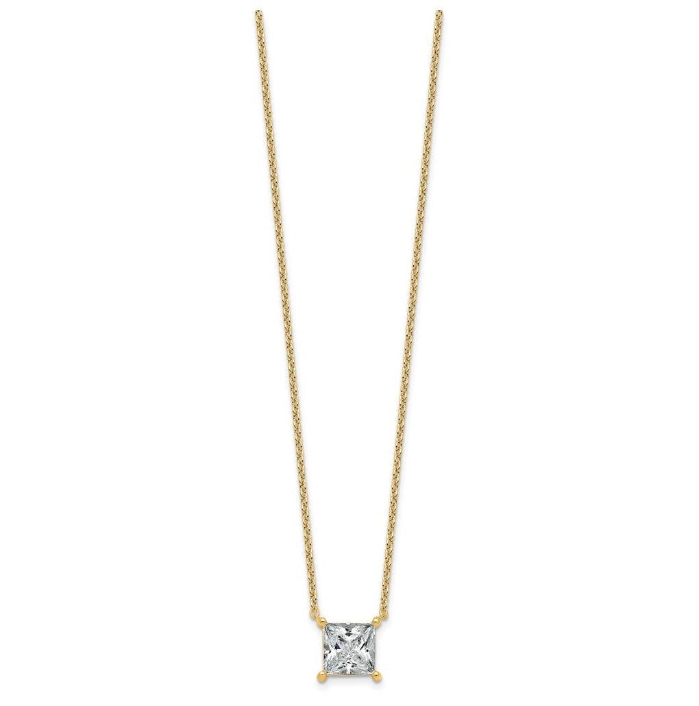 14K Yellow Or White Gold Certified Lab Grown Diamond VS+ F+ Princess Complete Four Prong 18 inch Pendant Necklace