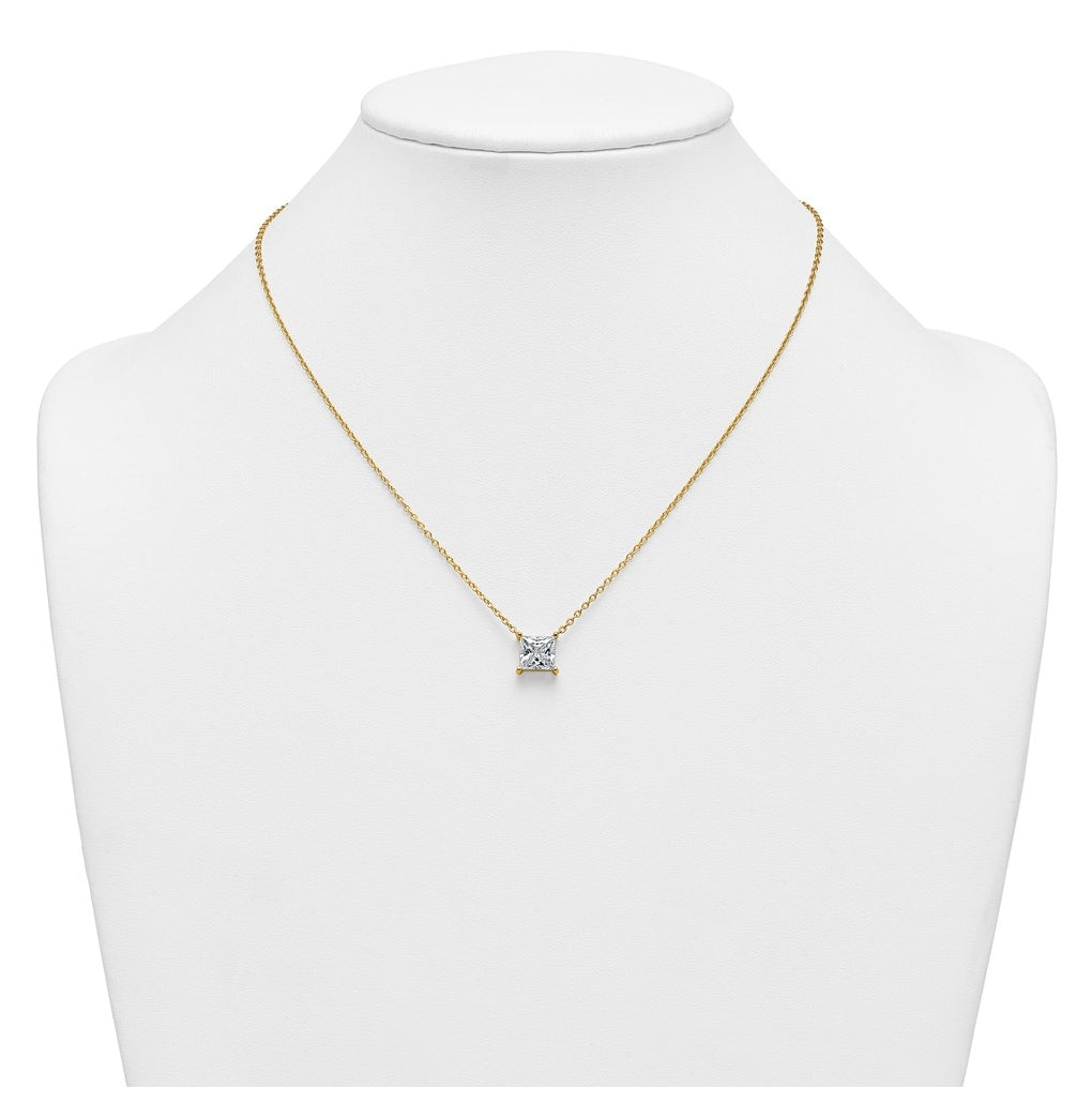 14K Yellow Or White Gold Certified Lab Grown Diamond VS+ F+ Princess Complete Four Prong 18 inch Pendant Necklace