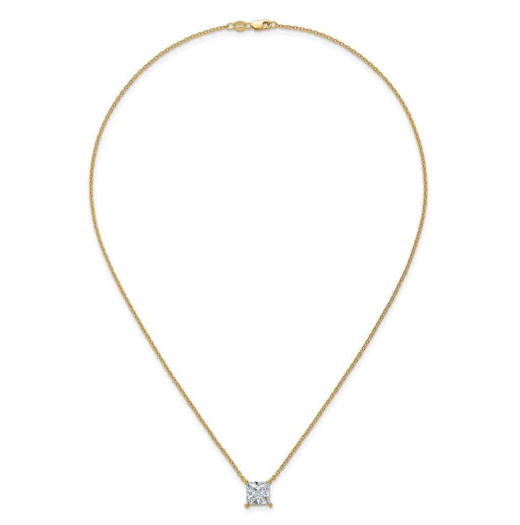 14K Yellow Or White Gold Certified Lab Grown Diamond VS+ F+ Princess Complete Four Prong 18 inch Pendant Necklace