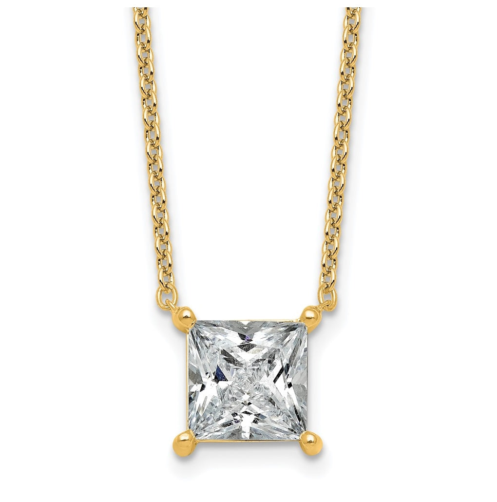 14K Yellow Or White Gold Certified Lab Grown Diamond VS+ F+ Princess Complete Four Prong 18 inch Pendant Necklace