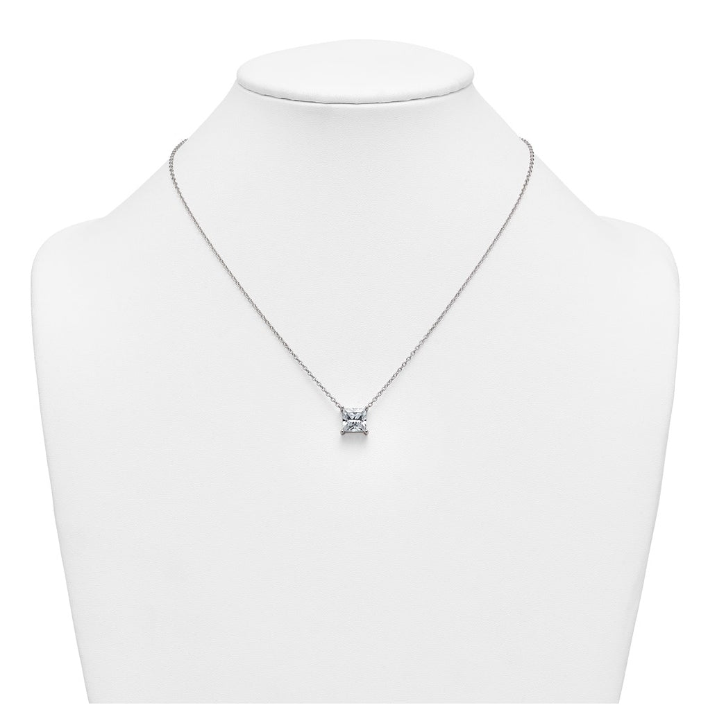 14K Yellow Or White Gold Certified Lab Grown Diamond VS+ F+ Princess Complete Four Prong 18 inch Pendant Necklace