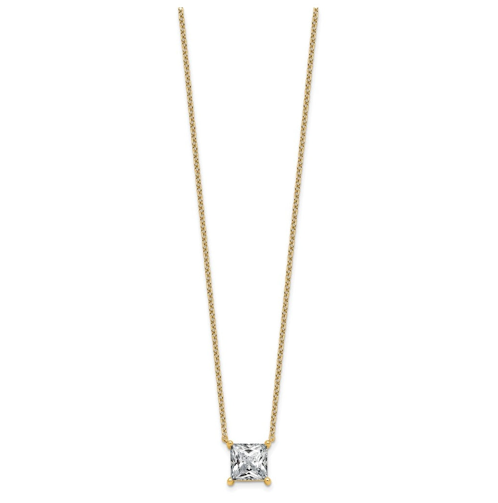 14K Yellow Or White Gold Certified Lab Grown Diamond VS+ F+ Princess Complete Four Prong 18 inch Pendant Necklace