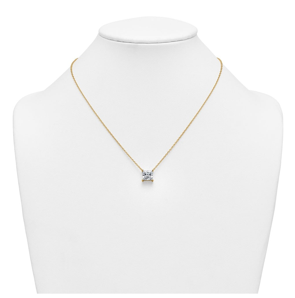 14K Yellow Or White Gold Certified Lab Grown Diamond VS+ F+ Princess Complete Four Prong 18 inch Pendant Necklace