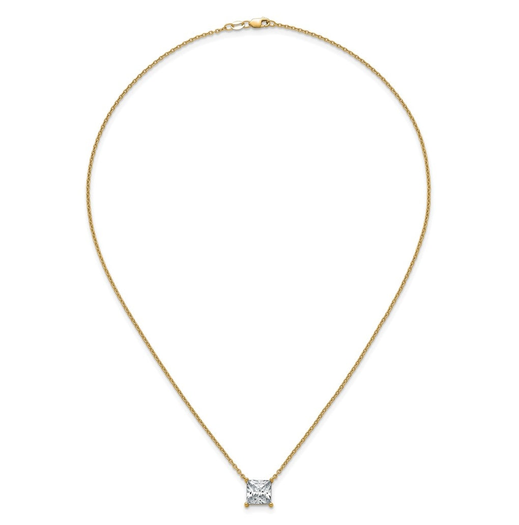 14K Yellow Or White Gold Certified Lab Grown Diamond VS+ F+ Princess Complete Four Prong 18 inch Pendant Necklace