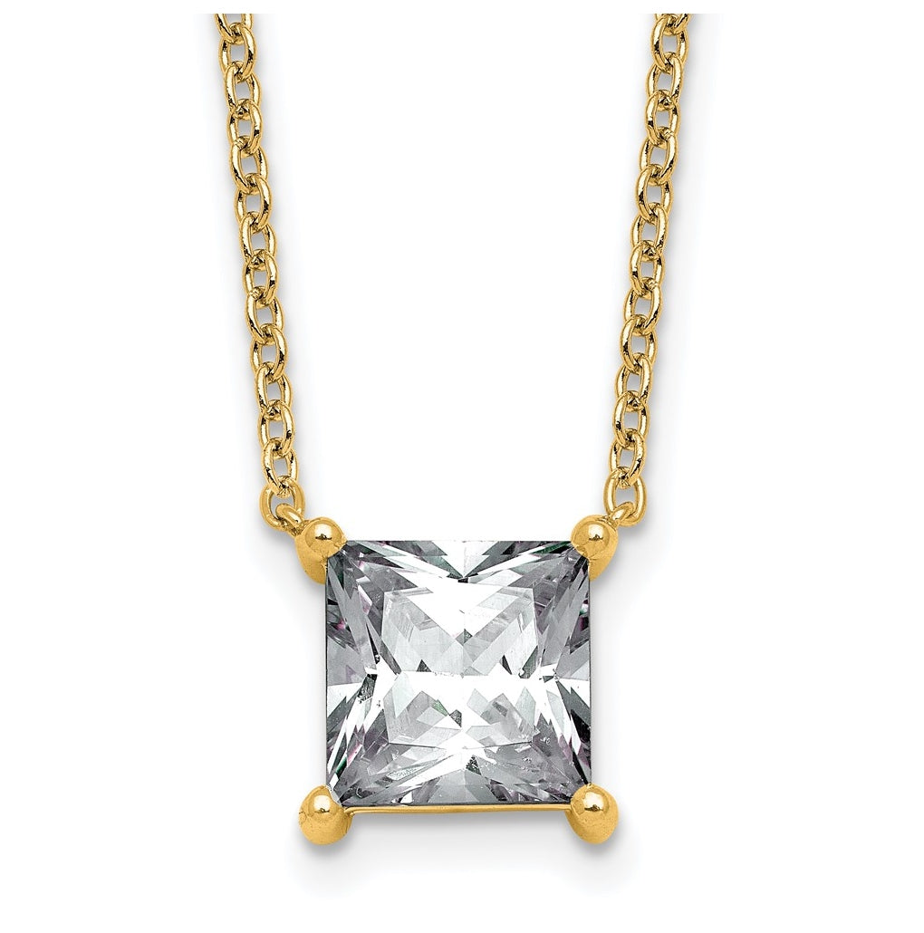 14K Yellow Or White Gold Lab Grown Diamond VS+ F+ Princess Complete 18 inch Four Prong Pendant Necklace