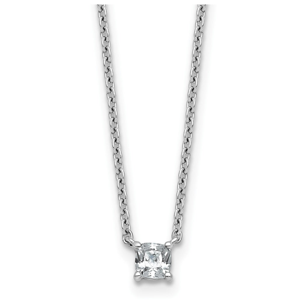 14K Yellow Or White Gold Lab Grown Diamond VS+ F+ Cushion Complete 18 inch Four Prong Pendant Necklace