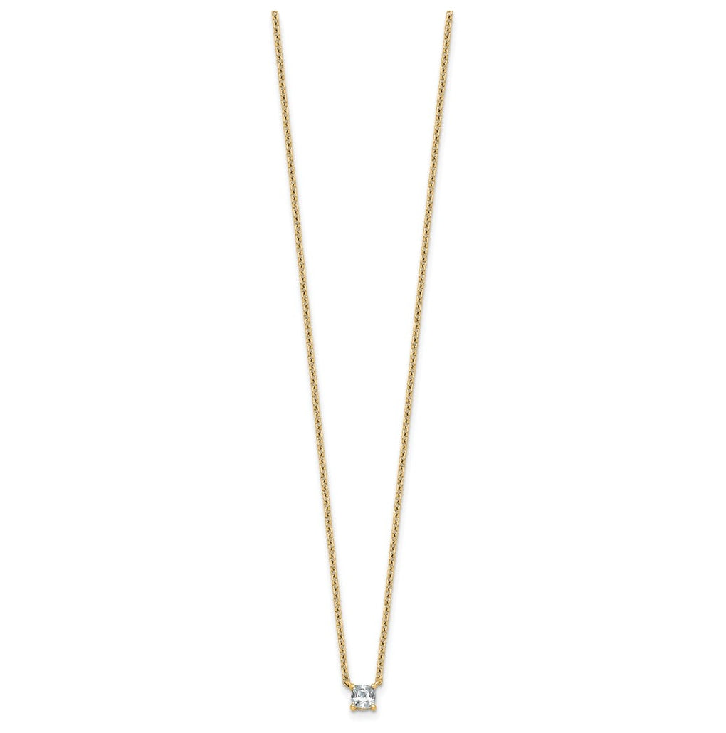14K Yellow Or White Gold Lab Grown Diamond VS+ F+ Cushion Complete 18 inch Four Prong Pendant Necklace