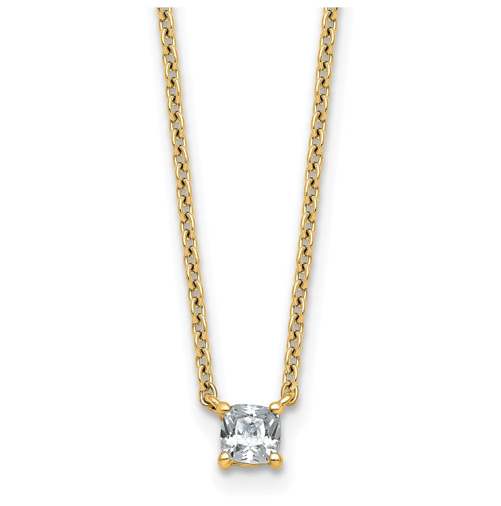 14K Yellow Or White Gold Lab Grown Diamond VS+ F+ Cushion Complete 18 inch Four Prong Pendant Necklace
