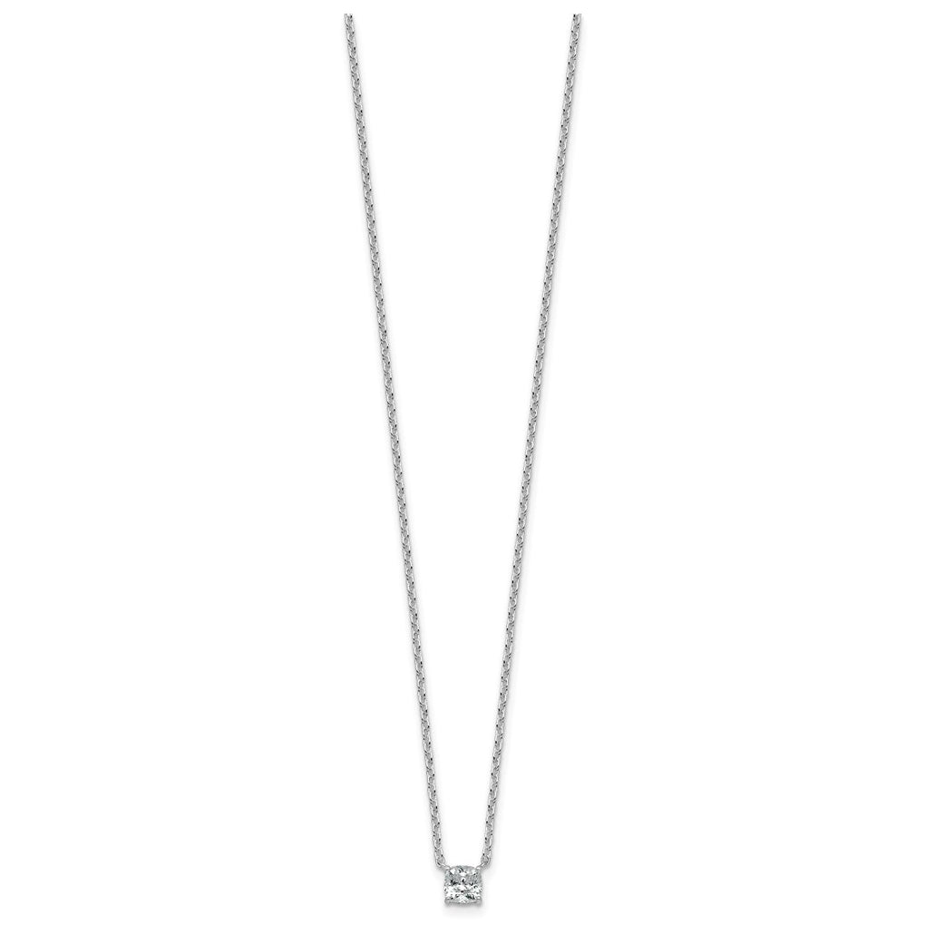 14K Yellow Or White Gold Lab Grown Diamond VS+ F+ Cushion Complete 18 inch Four Prong Pendant Necklace
