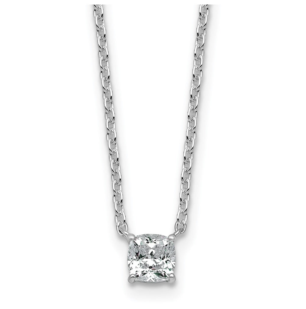 14K Yellow Or White Gold Lab Grown Diamond VS+ F+ Cushion Complete 18 inch Four Prong Pendant Necklace