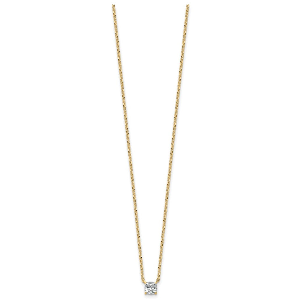 14K Yellow Or White Gold Lab Grown Diamond VS+ F+ Cushion Complete 18 inch Four Prong Pendant Necklace