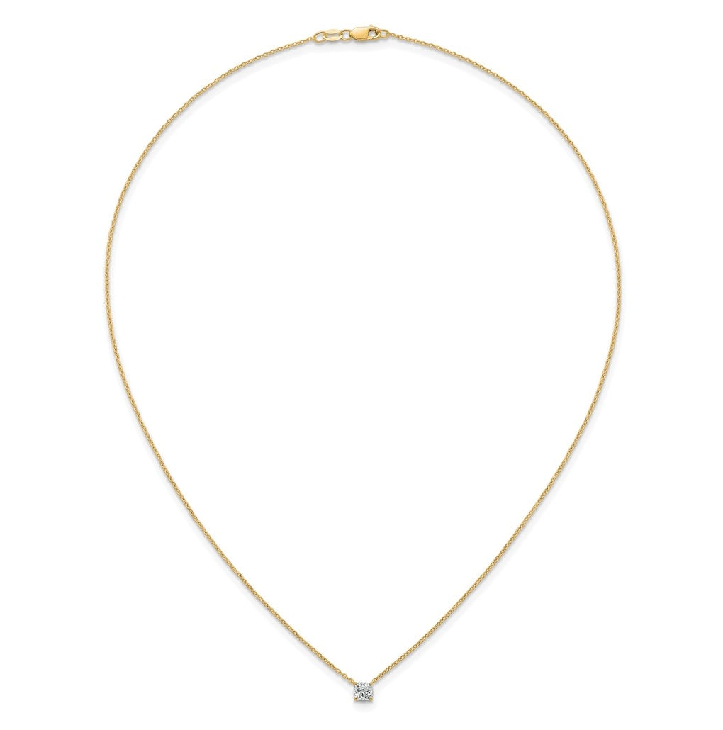 14K Yellow Or White Gold Lab Grown Diamond VS+ F+ Cushion Complete 18 inch Four Prong Pendant Necklace