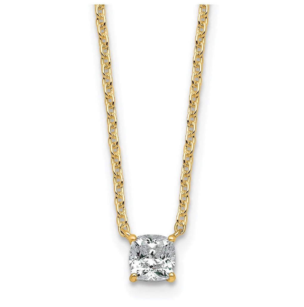 14K Yellow Or White Gold Lab Grown Diamond VS+ F+ Cushion Complete 18 inch Four Prong Pendant Necklace