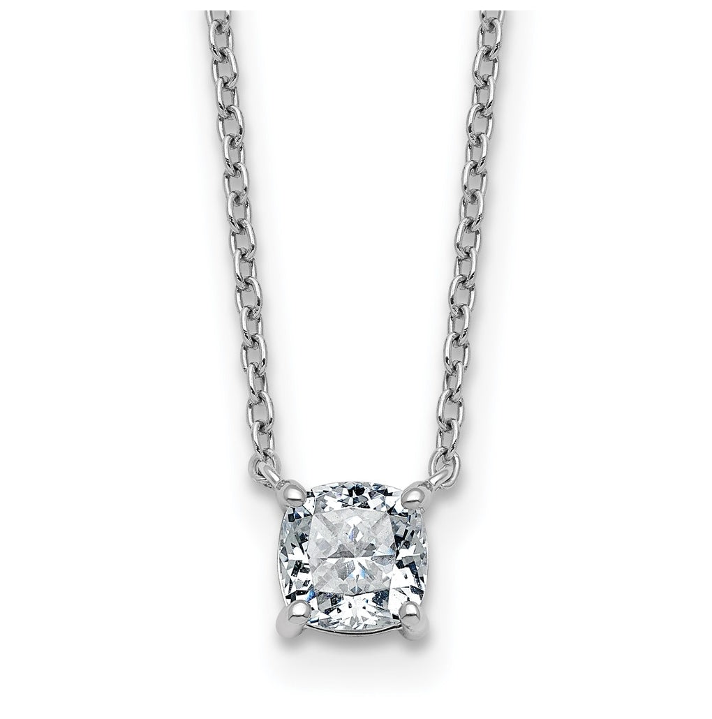 14K Yellow Or White Gold Lab Grown Diamond VS+ F+ Cushion Complete 18 inch Four Prong Pendant Necklace