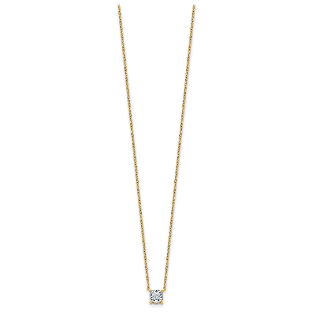 14K Yellow Or White Gold Lab Grown Diamond VS+ F+ Cushion Complete 18 inch Four Prong Pendant Necklace