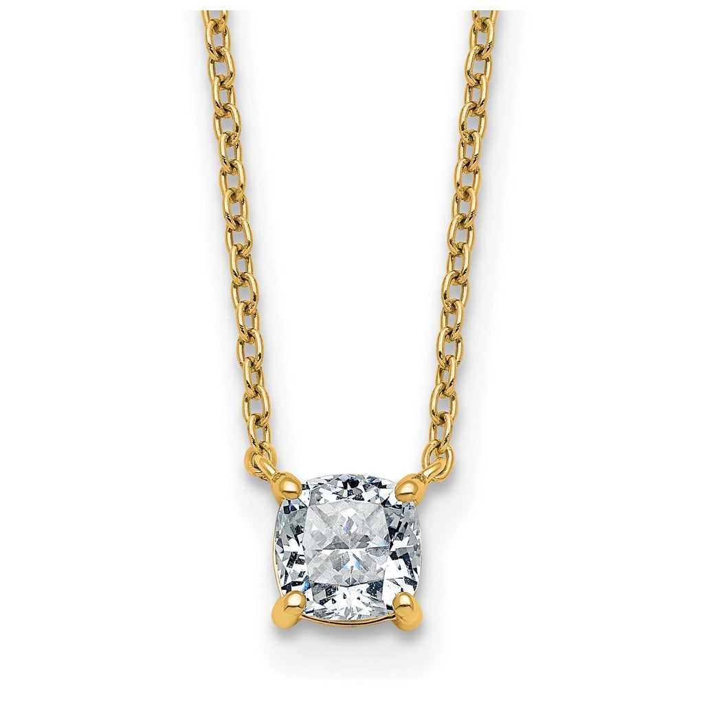 14K Yellow Or White Gold Lab Grown Diamond VS+ F+ Cushion Complete 18 inch Four Prong Pendant Necklace