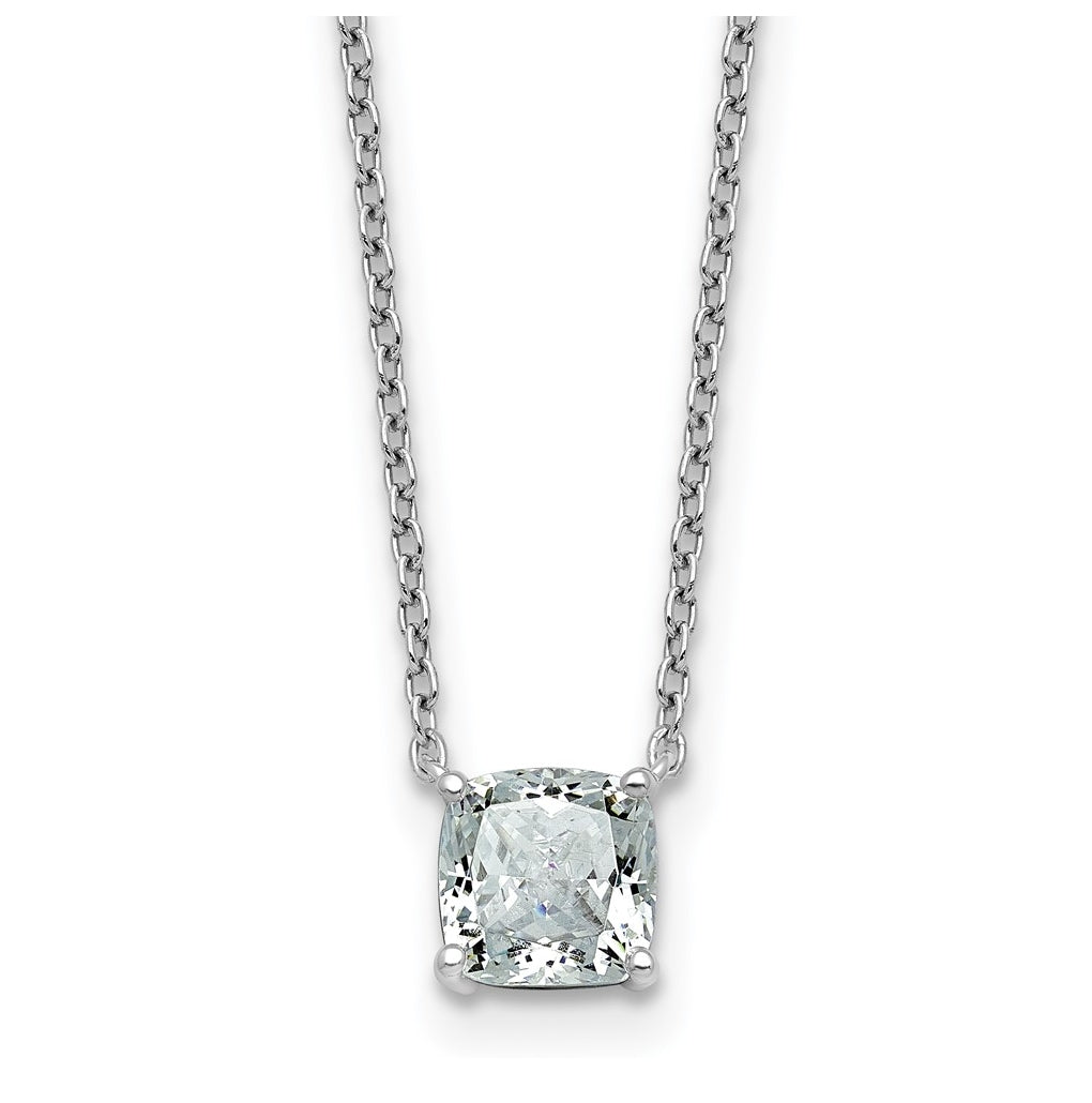14K Yellow Or White Gold Certified Lab Grown Diamond VS+ F+ Cushion Complete 18 inch Four Prong Pendant Necklace