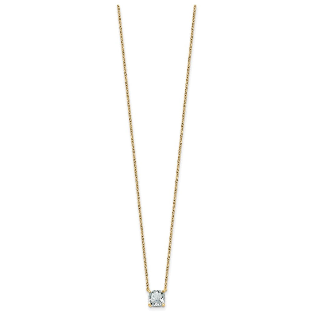 14K Yellow Or White Gold Certified Lab Grown Diamond VS+ F+ Cushion Complete 18 inch Four Prong Pendant Necklace