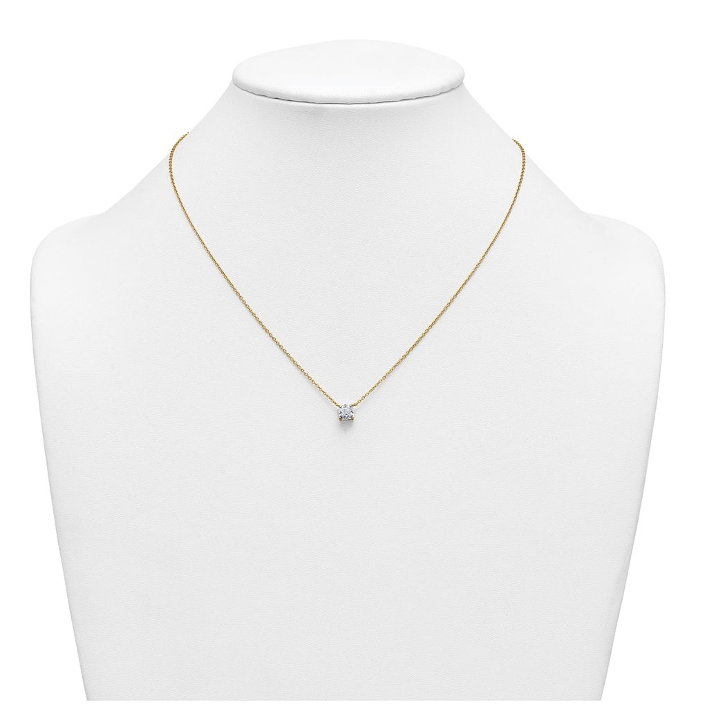 14K Yellow Or White Gold Certified Lab Grown Diamond VS+ F+ Cushion Complete 18 inch Four Prong Pendant Necklace