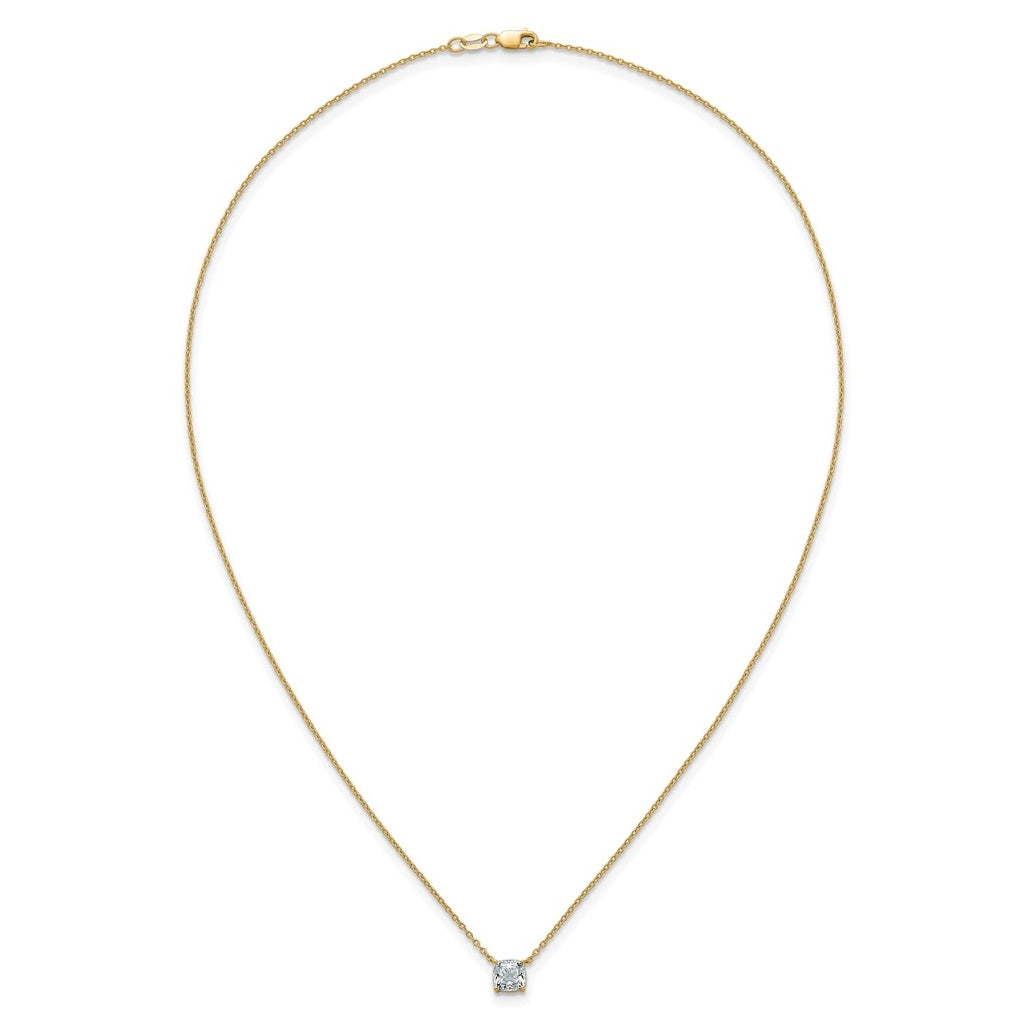14K Yellow Or White Gold Certified Lab Grown Diamond VS+ F+ Cushion Complete 18 inch Four Prong Pendant Necklace