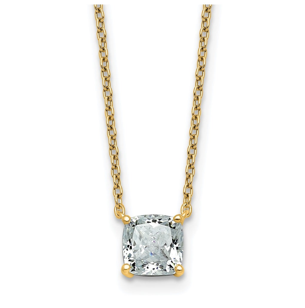 14K Yellow Or White Gold Certified Lab Grown Diamond VS+ F+ Cushion Complete 18 inch Four Prong Pendant Necklace