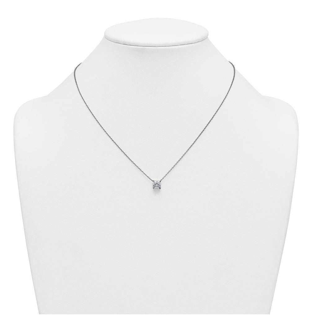 14K Yellow Or White Gold Lab Grown Diamond VS+ F+ Cushion Complete 18 inch Four Prong Pendant Necklace
