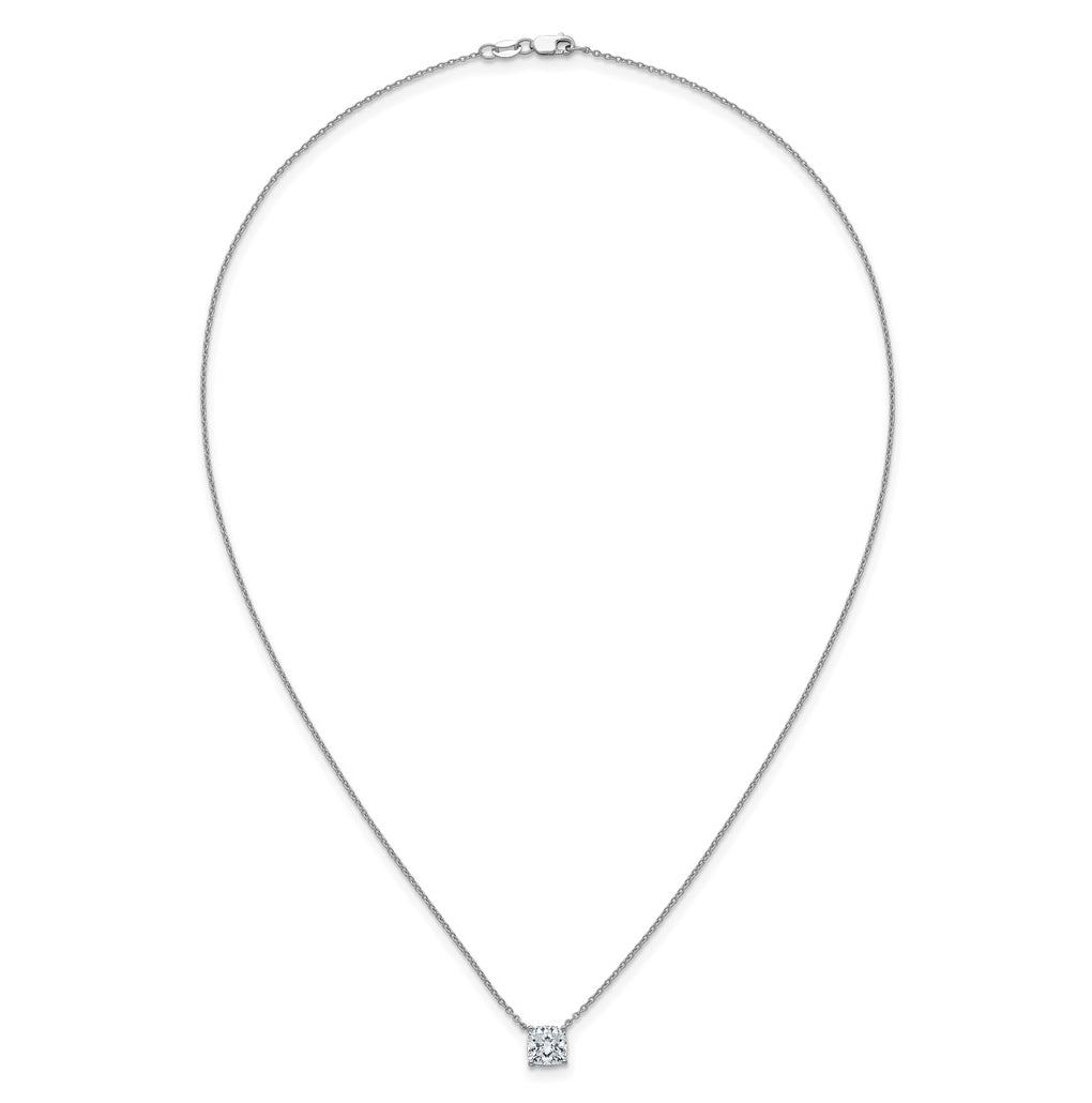 14K Yellow Or White Gold Certified Lab Grown Diamond VS+ F+ Cushion Complete 18 inch Four Prong Pendant Necklace