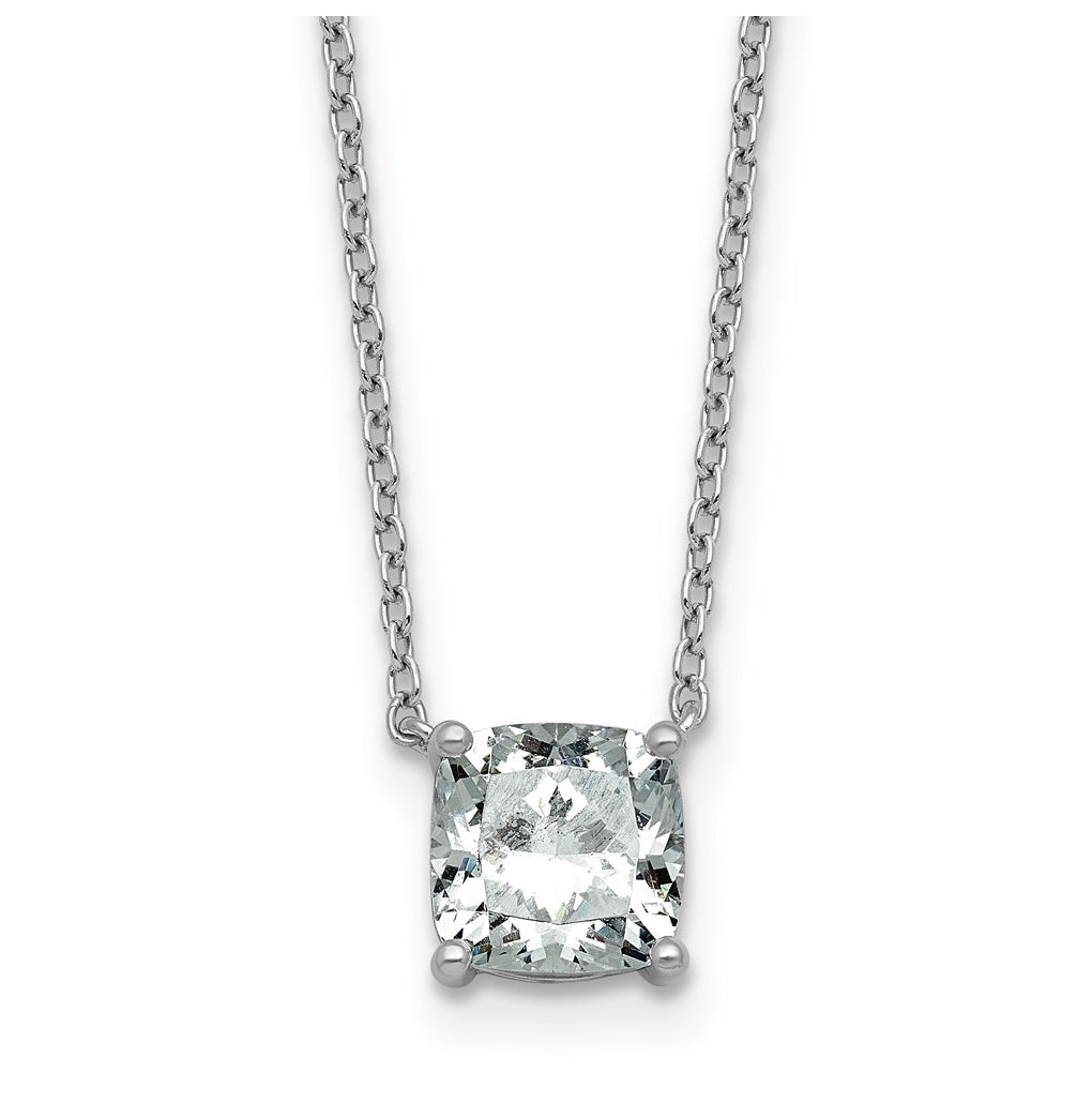14K Yellow Or White Gold Certified Lab Grown Diamond VS+ F+ Cushion Complete 18 inch Four Prong Pendant Necklace