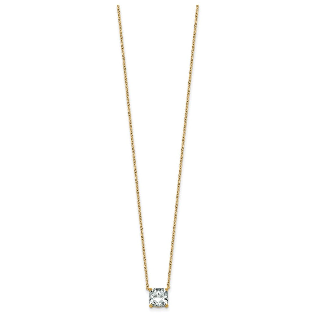 14K Yellow Or White Gold Lab Grown Diamond VS+ F+ Cushion Complete 18 inch Four Prong Pendant Necklace