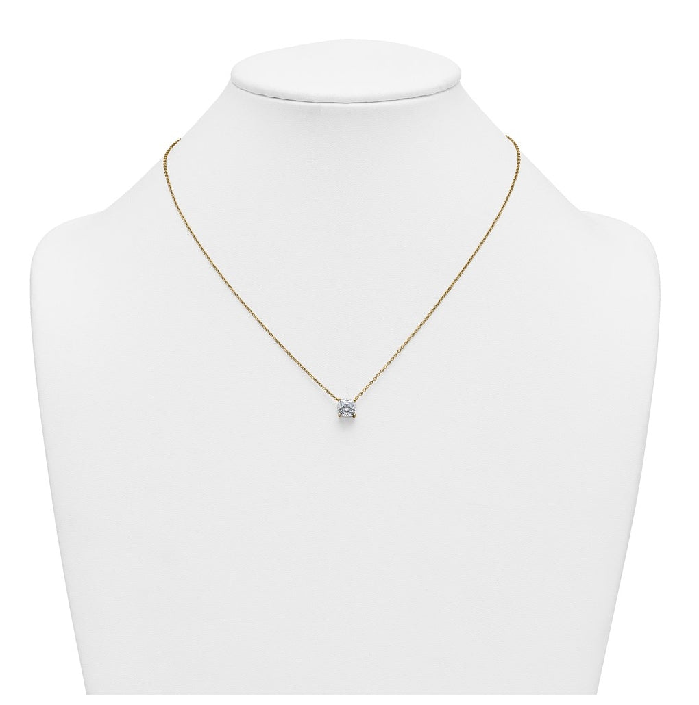 14K Yellow Or White Gold Certified Lab Grown Diamond VS+ F+ Cushion Complete 18 inch Four Prong Pendant Necklace