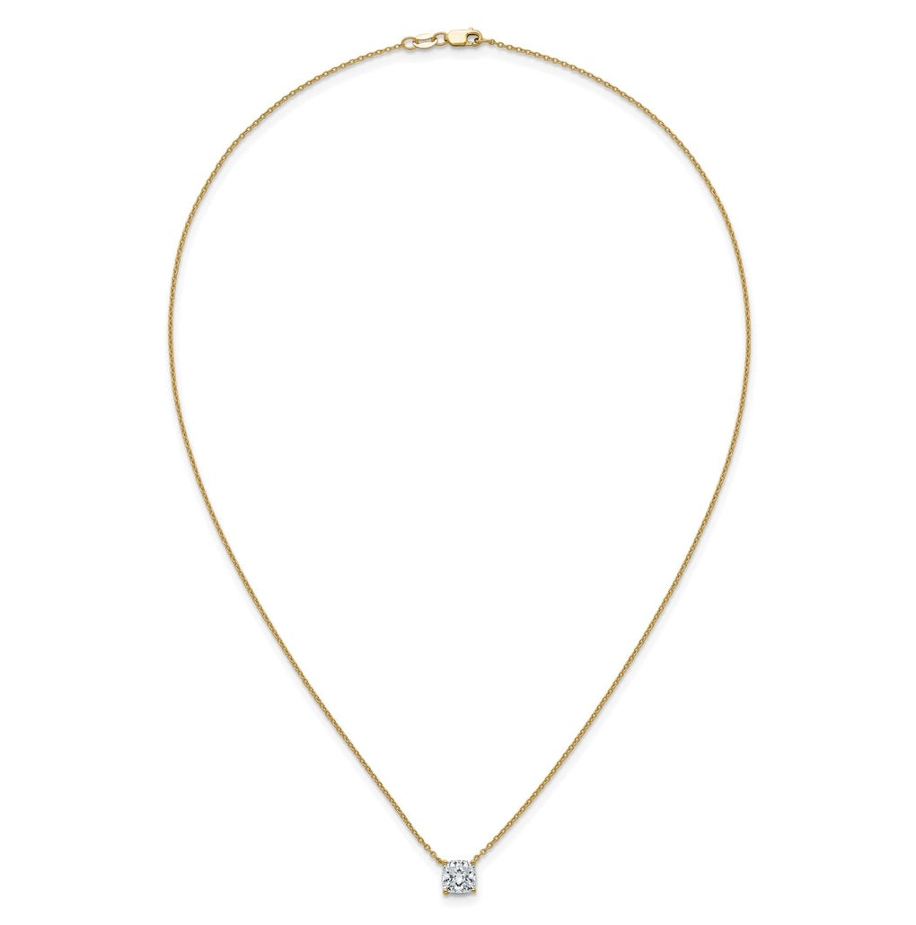 14K Yellow Or White Gold Certified Lab Grown Diamond VS+ F+ Cushion Complete 18 inch Four Prong Pendant Necklace