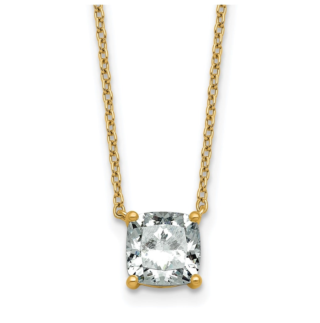 14K Yellow Or White Gold Certified Lab Grown Diamond VS+ F+ Cushion Complete 18 inch Four Prong Pendant Necklace