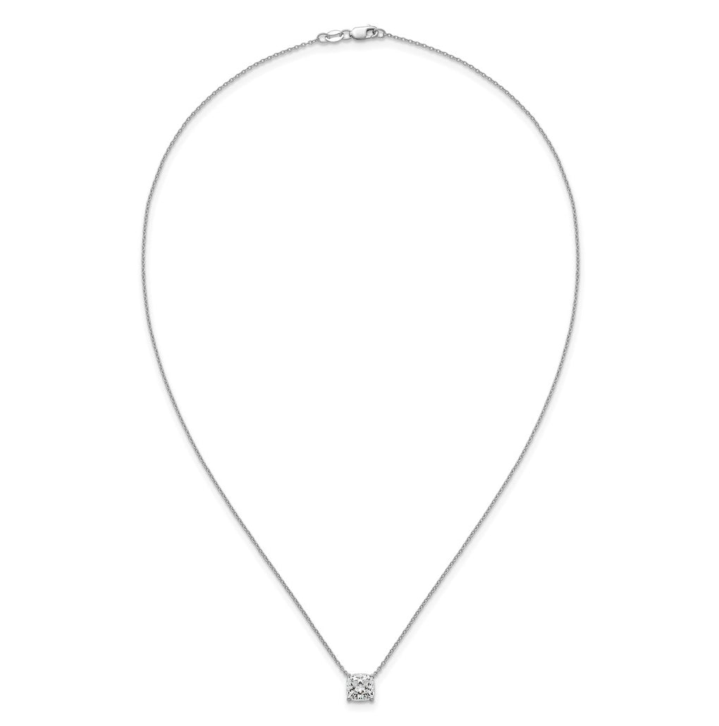 14K Yellow Or White Gold Certified Lab Grown Diamond VS+ F+ Cushion Complete 18 inch Four Prong Pendant Necklace