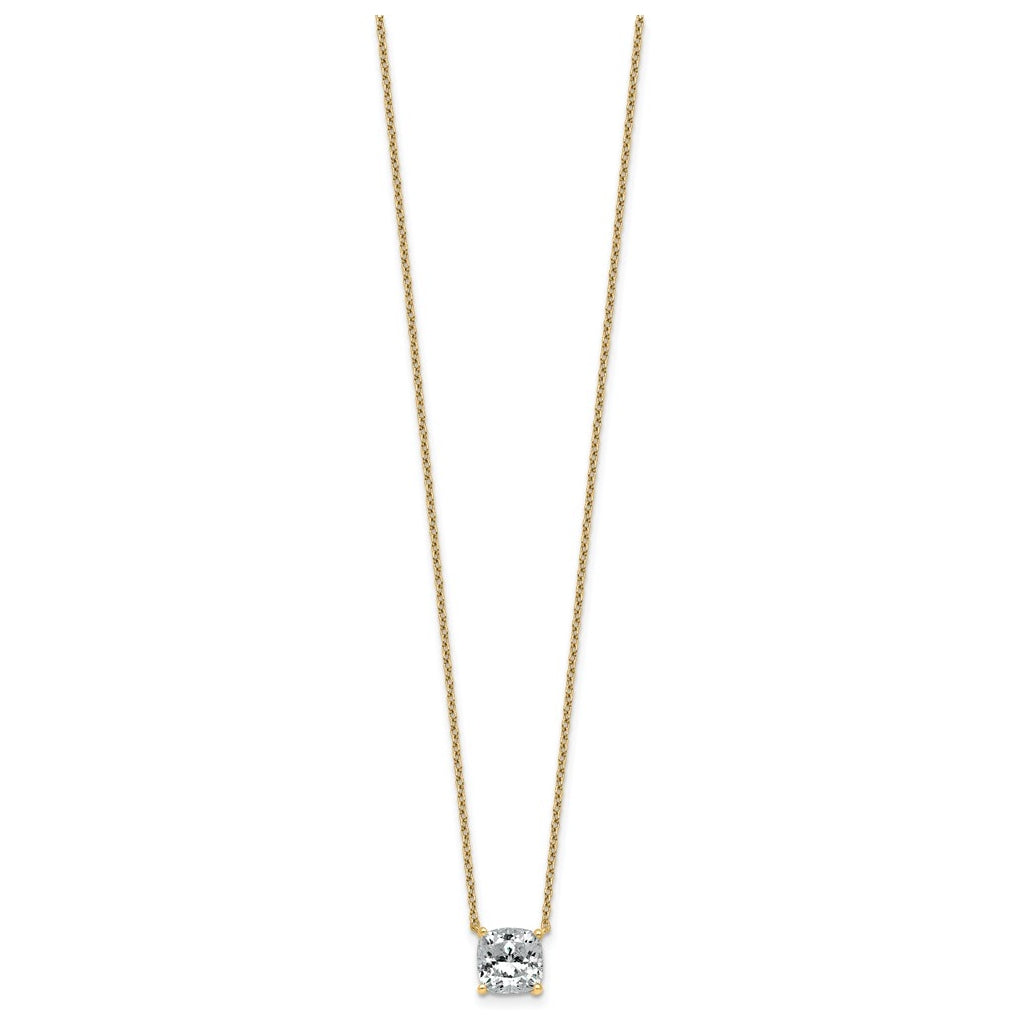 14K Yellow Or White Gold Lab Grown Diamond VS+ F+ Cushion Complete 18 inch Four Prong Pendant Necklace