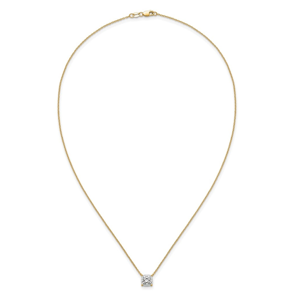 14K Yellow Or White Gold Lab Grown Diamond VS+ F+ Cushion Complete 18 inch Four Prong Pendant Necklace