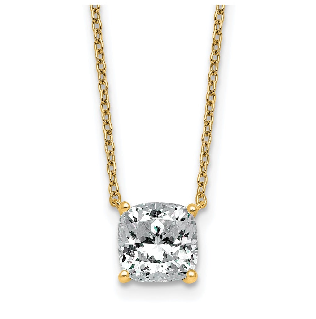14K Yellow Or White Gold Certified Lab Grown Diamond VS+ F+ Cushion Complete 18 inch Four Prong Pendant Necklace